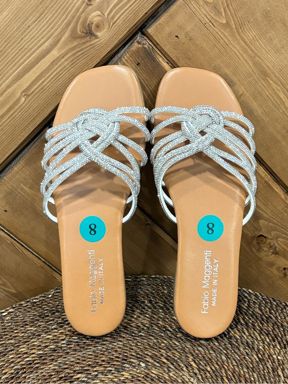 Fabio Maggenti Silver Women's Sandals Size 8 Sparkly Flats Made In Italy
